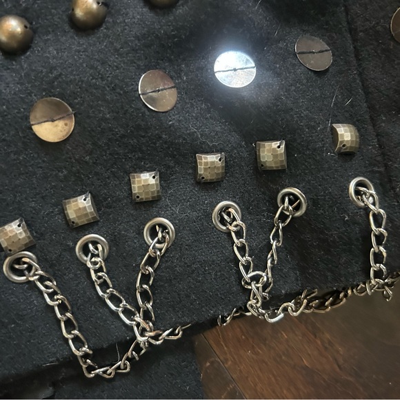 Vintage Nanette Lepore black wool Discovery chain sequin mini skirt 4 - Picture 3 of 8